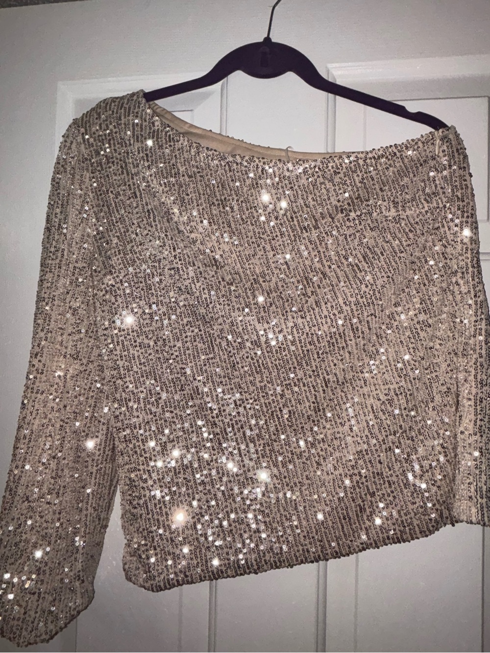 Pink Lily Gold Sequined off shoulder blouse